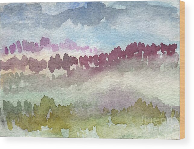 Abstract Landscape Wood Print featuring the painting Through The Trees by Linda Woods