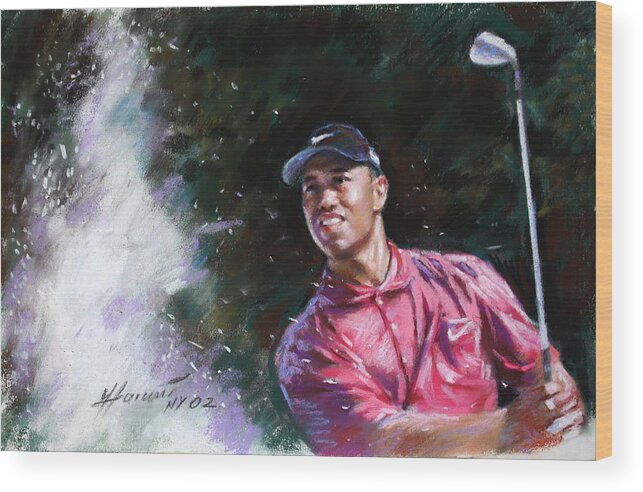 Tiger Woods Wood Print featuring the drawing Tiger Woods by Viola El