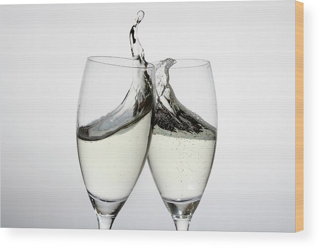 Alcohol Wood Print featuring the photograph Toasting With Two Glasses Of Champagne by Dual Dual