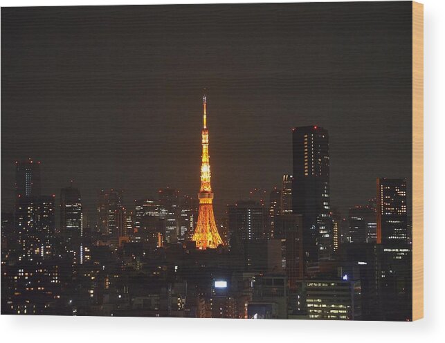 Cityscape Wood Print featuring the photograph Tokyo Cityscape with Tokyo Tower at Night by Jeff at JSJ Photography