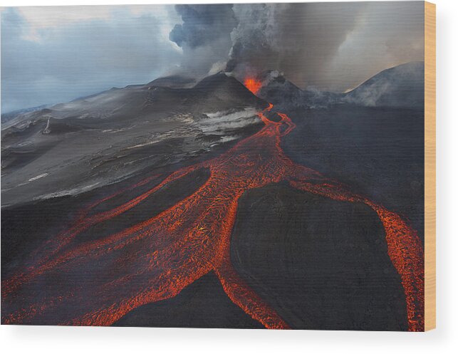 Feb0514 Wood Print featuring the photograph Tolbachik Volcano Eruptin Kamchatka by Sergey Gorshkov