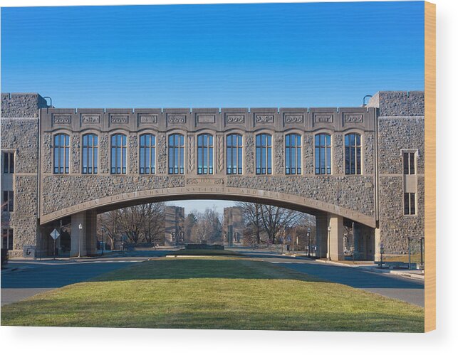 Alumni Mall Wood Print featuring the photograph Torgersen Hall at Virginia Tech by Melinda Fawver