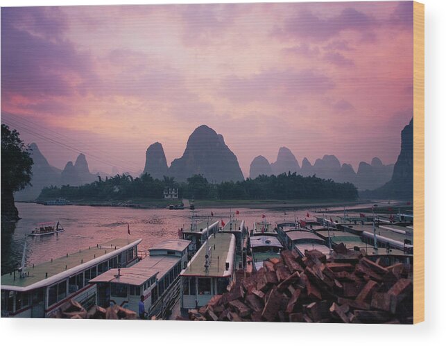 Scenics Wood Print featuring the photograph Tourboat Harbour At Hexingzha Along The by Merten Snijders