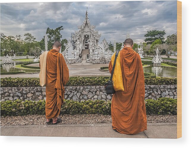Amazing Wood Print featuring the photograph Tourist Monks by Maria Coulson