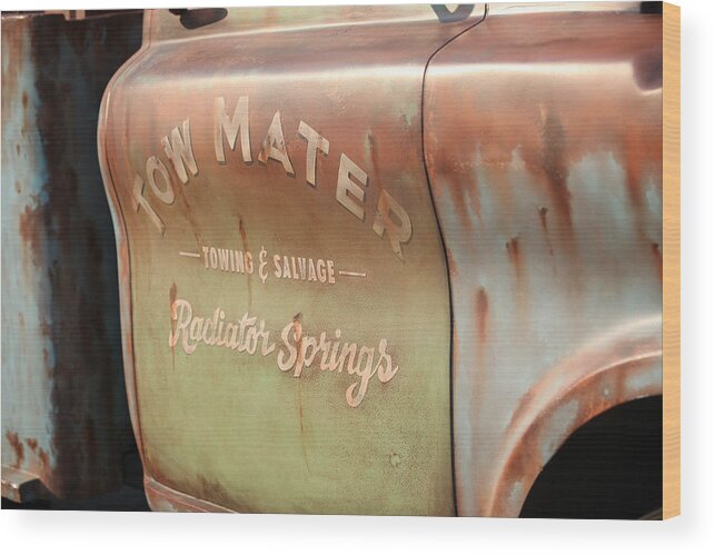 Disney California Adventure Park Wood Print featuring the photograph Tow Mater by Michael Albright