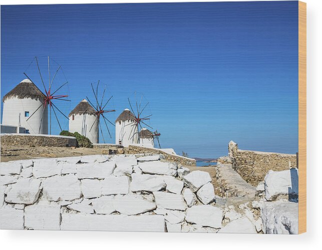 Environmental Conservation Wood Print featuring the photograph Traditional Windmills Of Mykonos by Deimagine