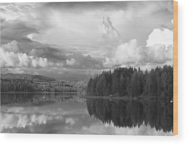 Away From It All Wood Print featuring the photograph Tranquil summer lake - monochrome by Ulrich Kunst And Bettina Scheidulin