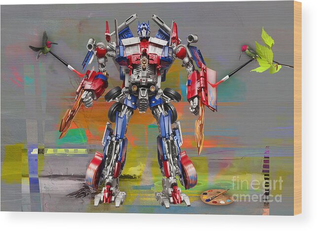 Transformers Wood Print featuring the mixed media Transformers Optimus Prime by Marvin Blaine