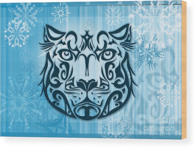 Vector Wood Print featuring the digital art Tribal tattoo design illustration poster of Snow Leopard by Sassan Filsoof