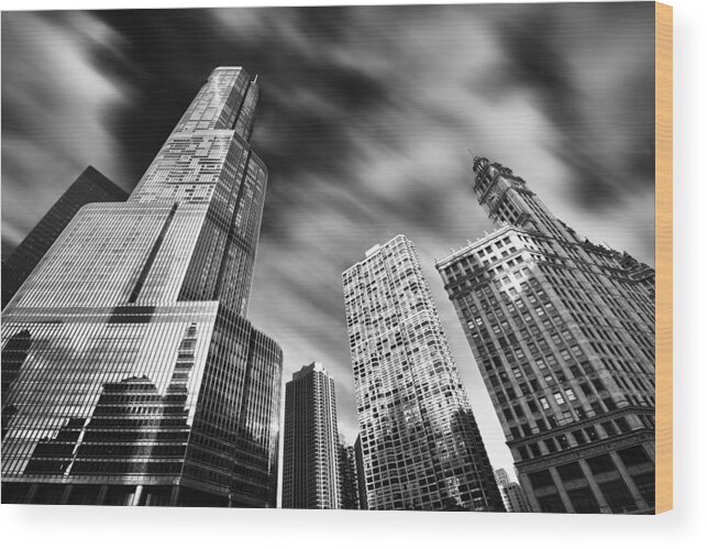 Chicago Wood Print featuring the photograph Trump Tower in Black and White by Sebastian Musial