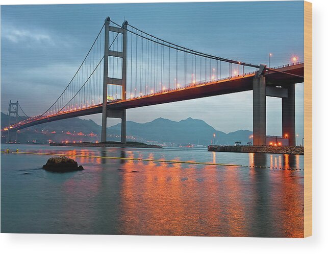 Suspension Bridge Wood Print featuring the photograph Tsing Ma Bridge by Wsboon Images