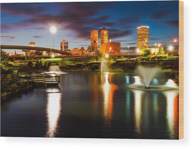 America Wood Print featuring the photograph Tulsa Oklahoma City Lights by Gregory Ballos