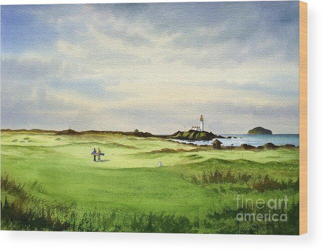 Golf Wood Print featuring the painting Turnberry Golf Course Scotland 12Th Tee by Bill Holkham