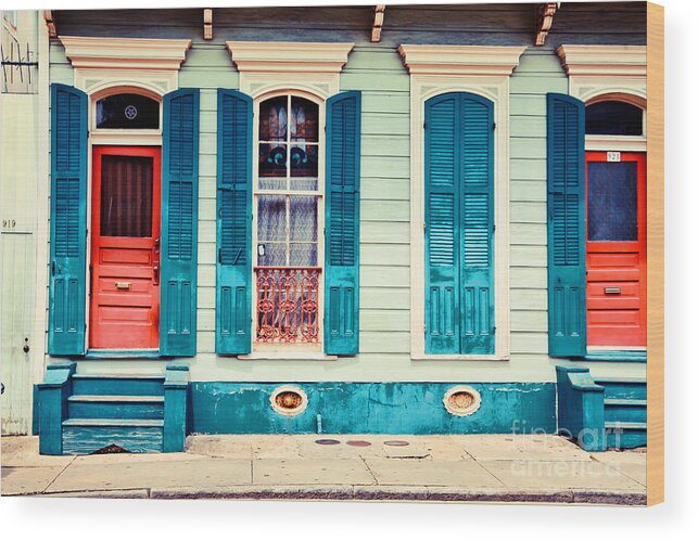New Orleans Wood Print featuring the photograph Turquoise Shutters by Sylvia Cook