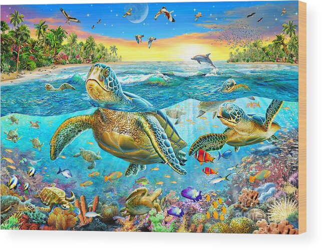 Adrian Chesterman Wood Print featuring the digital art Turtle Cove by MGL Meiklejohn Graphics Licensing