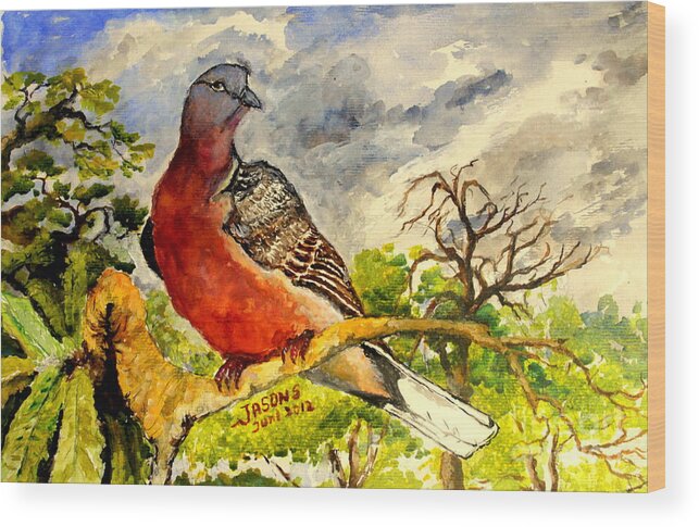 Bird Wood Print featuring the painting Turtle - Dove by Jason Sentuf