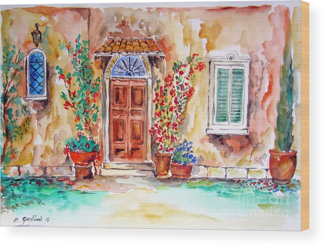 Water Color Wood Print featuring the painting Tuscan Villa Door Water Color by Roberto Gagliardi