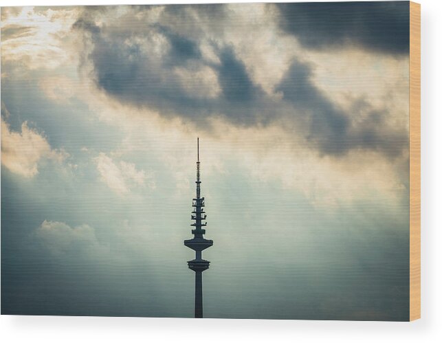 Communications Tower Wood Print featuring the photograph Tv Tower In Hamburg by Ingo Jezierski