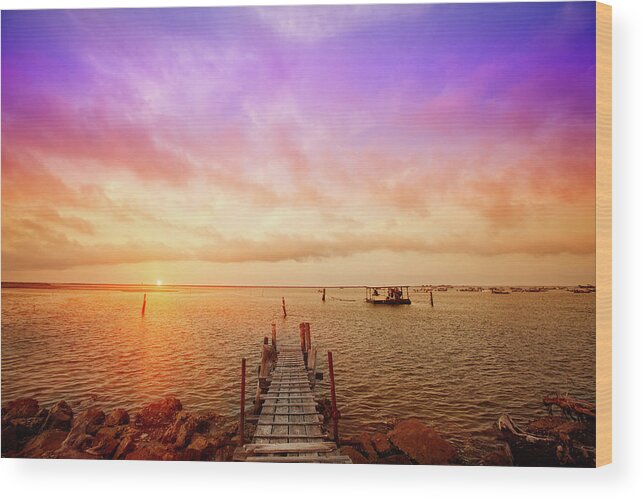 Scenics Wood Print featuring the photograph Twilight Pier by Deimagine