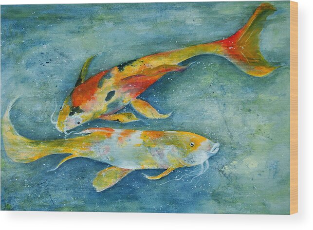 Koi Wood Print featuring the painting Two Koi by Vallee Johnson