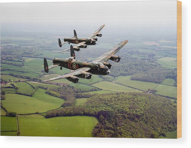 Two Lancasters Wood Print featuring the digital art Two Lancs over Bucks by Gary Eason