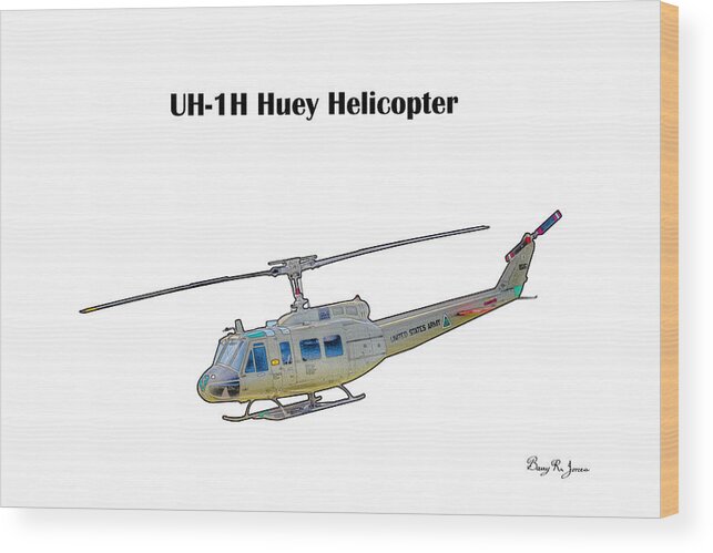 Huey Helicopter Wood Print featuring the digital art UH-IH Huey Helicopter by Barry Jones