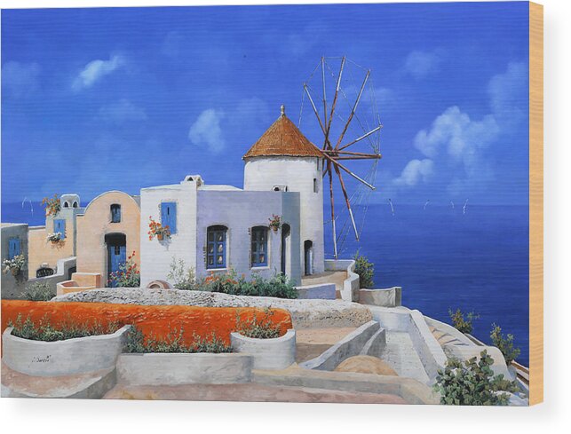 Greece Wood Print featuring the painting un mulino in Grecia by Guido Borelli