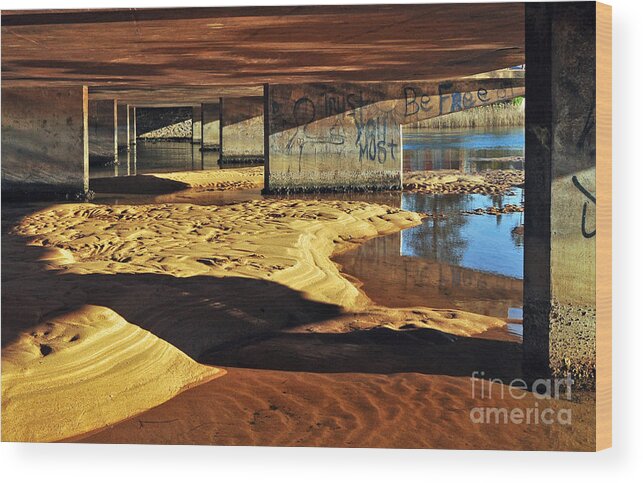 Under The Bridge Wood Print featuring the photograph Under the Bridge by Kaye Menner
