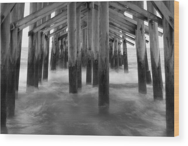 Kure Beach Pier Wood Print featuring the photograph Under the Pier at Kure Beach by Mike McGlothlen