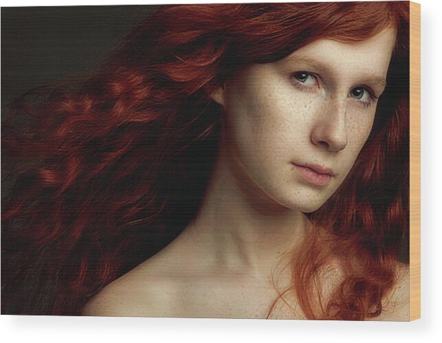 Red Hair Wood Print featuring the photograph Untitled by Olesya Dolgih