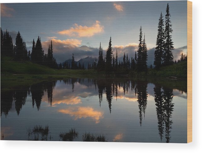 Cascade Range Wood Print featuring the photograph Upper Tipsoo Lake at Sunset by Michael Russell