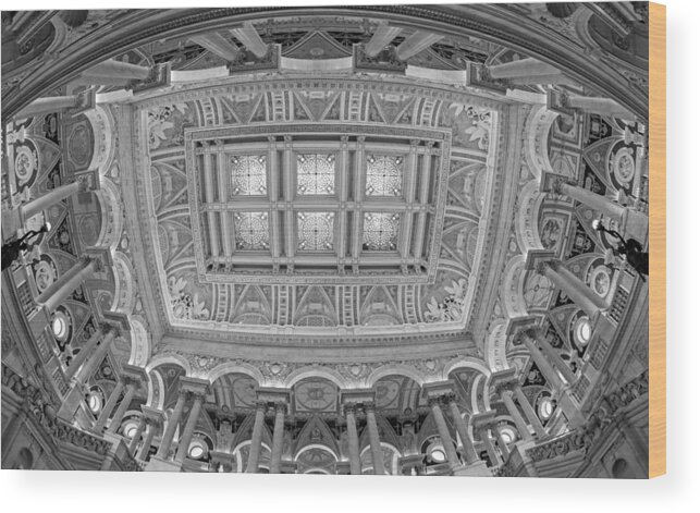 Library Of Congress Wood Print featuring the photograph US Library Of Congress BW by Susan Candelario