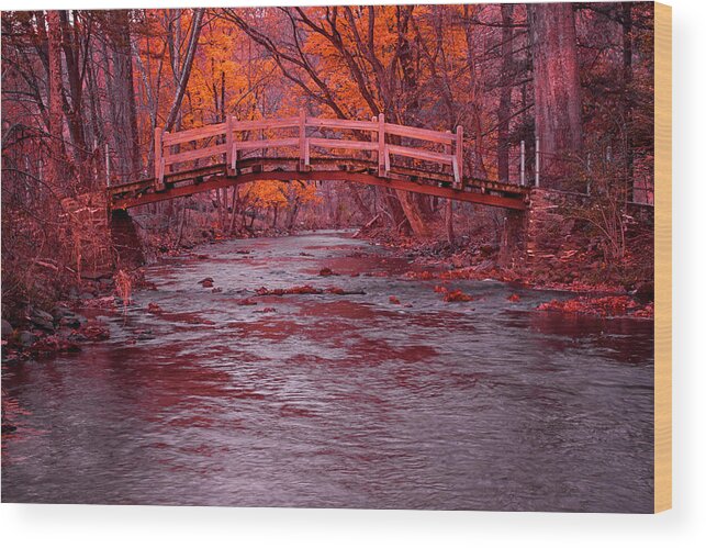 Autumn Wood Print featuring the photograph Valley Creek Bridge in Autumn by Michael Porchik