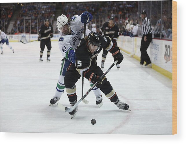 National Hockey League Wood Print featuring the photograph Vancouver Canucks V Anaheim Ducks by Jeff Gross