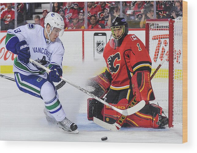 Bo Horvat Wood Print featuring the photograph Vancouver Canucks V Calgary Flames - by Derek Leung