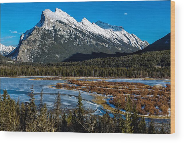 Banff Wood Print featuring the photograph Vermillion Lakes and the Rundle Mountain by Levin Rodriguez