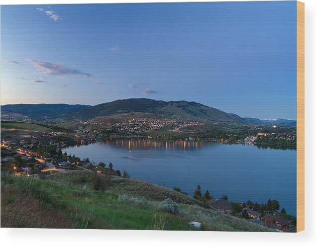 Blue Hour Wood Print featuring the photograph Vernon and Kalamalka Lake at Dusk by Michael Russell