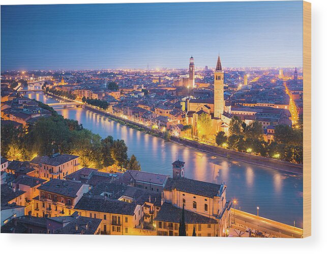 Gothic Style Wood Print featuring the photograph Verona At Night by Spooh