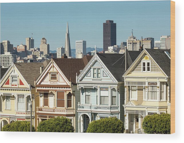 San Francisco Wood Print featuring the photograph Victorian Style Homes In San Francisco by Jeffrey Davis