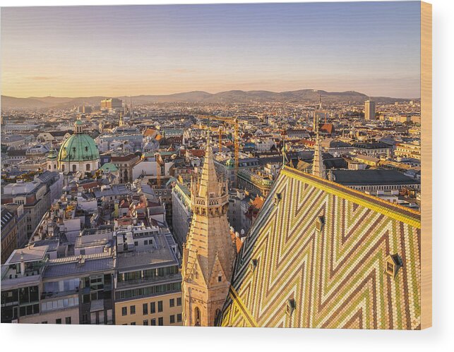 Scenics Wood Print featuring the photograph Vienna City View at Twilight from St Stephen's Cathedral by Pintai Suchachaisri