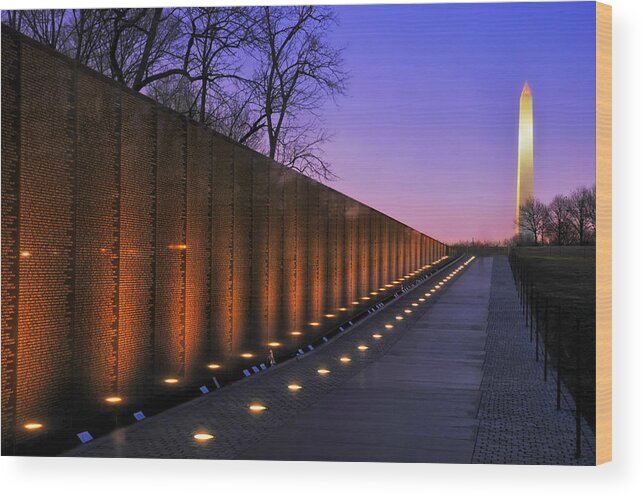 Vietnam Veterans Memorial Wood Print featuring the photograph Vietnam Veterans Memorial at Sunset by Mountain Dreams