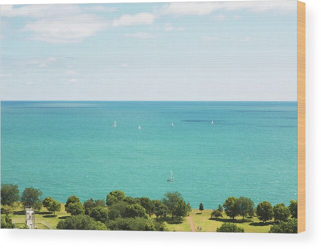 Lake Michigan Wood Print featuring the photograph View Of Chicago, Lake Michigan, With by Sasha Weleber