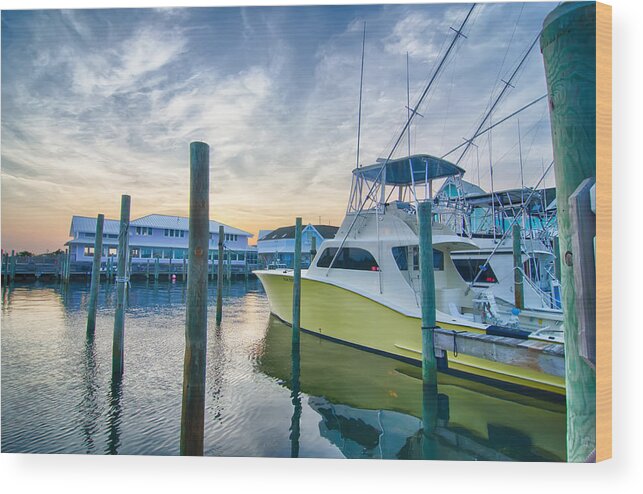 Action Wood Print featuring the photograph View of Sportfishing boats at Marina by Alex Grichenko