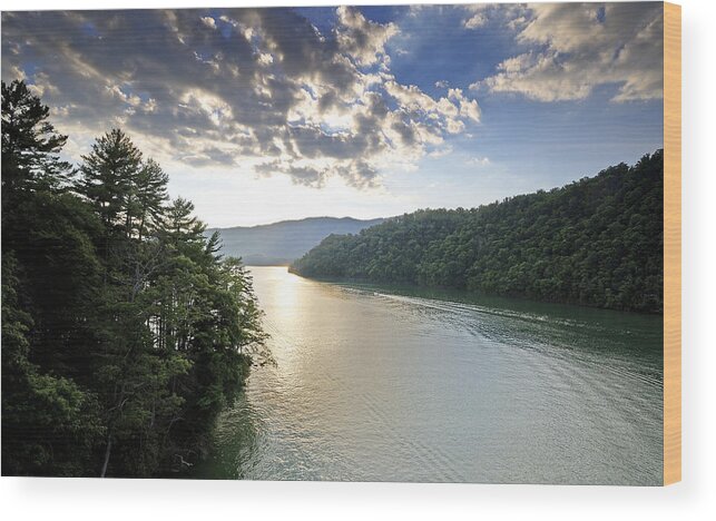 Reservoir Wood Print featuring the photograph View of Watauga Reservoir from bridge by Brendan Reals