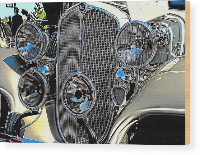 Buick Wood Print featuring the photograph Vintage Car Art Buick Grill and Headlight HDR by Lesa Fine