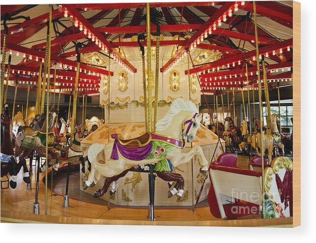 Vintage Carousel Wood Print featuring the photograph Vintage Carousel by Maria Janicki