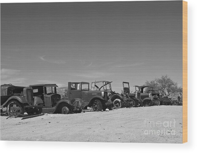 Black And White Wood Print featuring the photograph Vintage Cars by Kelly Holm