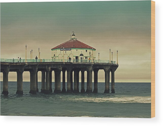 Manhattan Beach Wood Print featuring the photograph Vintage Manhattan Beach Pier by Kim Hojnacki