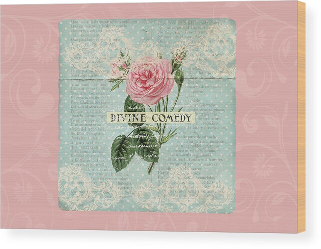 Vintage Wood Print featuring the digital art Vintage Pink Roses by Peggy Collins