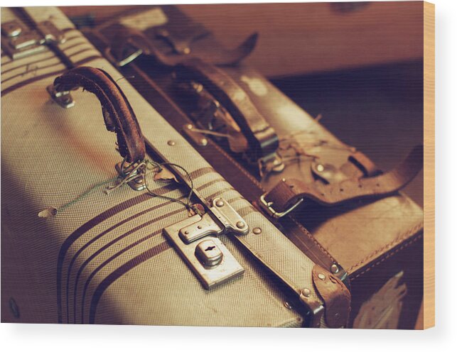 Two Objects Wood Print featuring the photograph Vintage Suitcases by Jill Ferry Photography